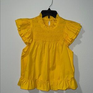 Yellow Ruffle Sleeve Blouse